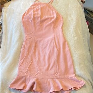 Superdown Pink Halter Dress with Ruffle Hem